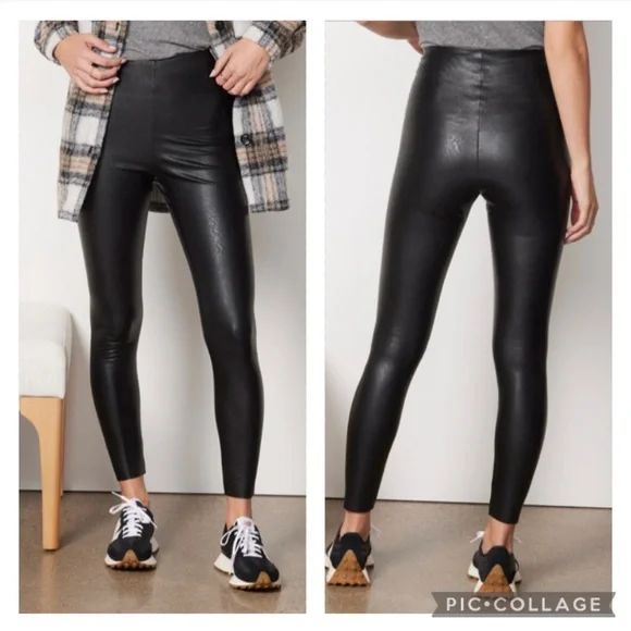 Commando Black Faux Leather Leggings Black Ankle Length Petite Small Textured - Picture 1 of 12